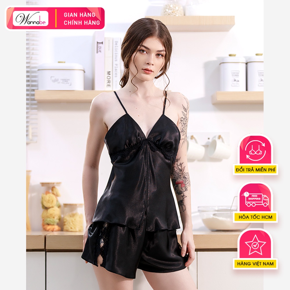 Đồ bộ mặc nhà phi lụa cao cấp Wannabe, bộ short BSS41 trẻ trung nữ tính năng động