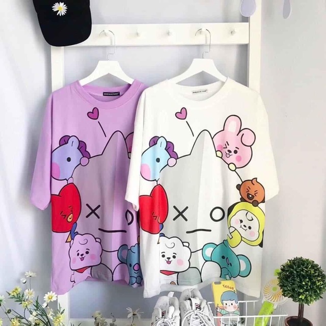 Set áo thun 3D BT21 BTS + quần short cartoon BT21 Seasame unisex