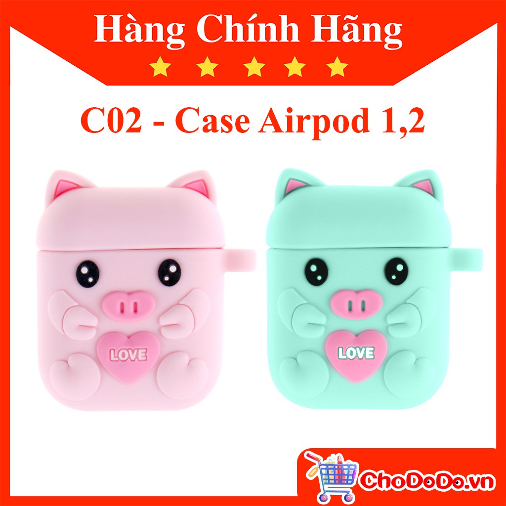 Combo 2 vỏ bảo vệ hộp đựng tai nghe Airpod 1, 2 hình chú heo cute C02