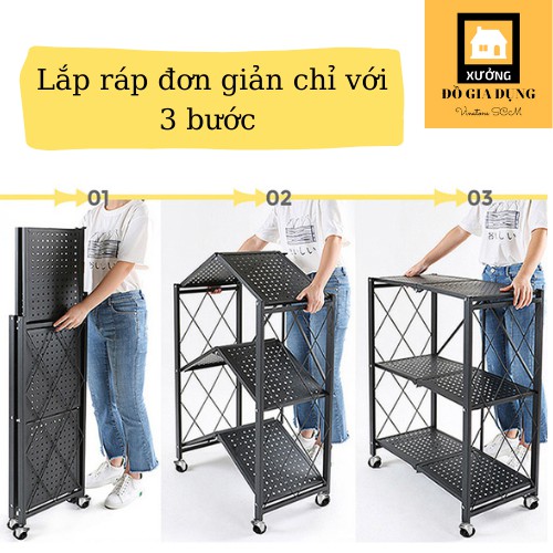 [Siêu giảm giá] Kệ Để Đồ Đa Năng đựng Đồ Nhà Bếp [HÀNG LOẠI 1]- Không cần lắp ráp- Gấp Gọn dễ dàng- Có bánh xe xoay 360*