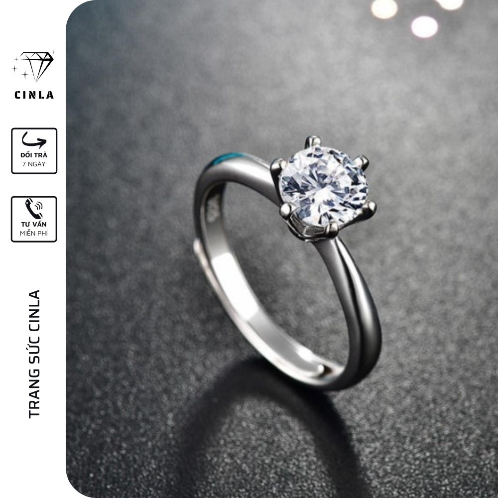 Nhẫn nữ bạc 925 cao cấp xi bạch kim sang trọng kính đá trang sức bạc CINLA thumbnail
