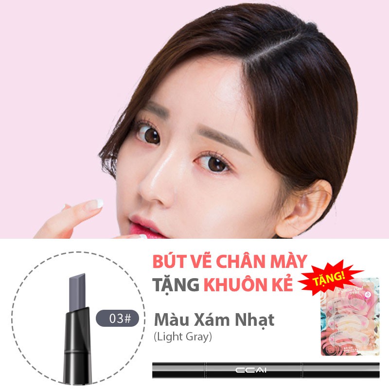 Bút Vẽ Chân Mày Cao Cấp Màu Xám Nhạt 03 - Tặng Kèm Khuôn Kẻ Chân Mày