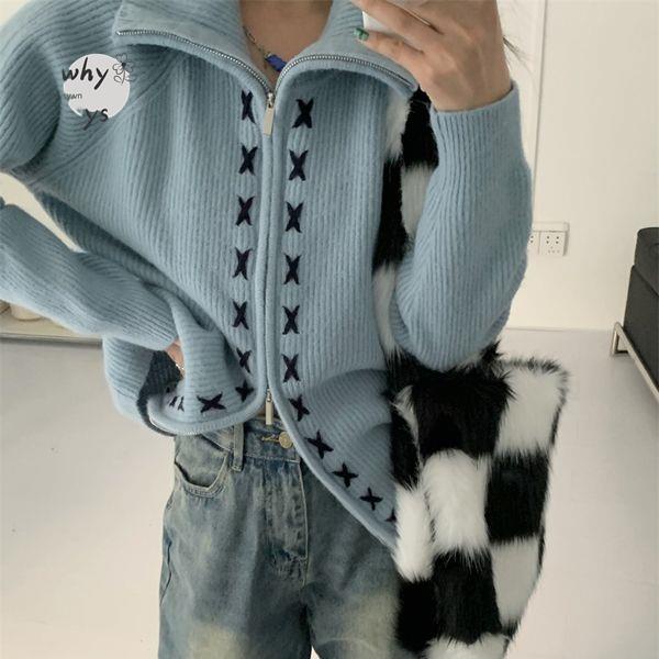 Áo Khoác Cardigan Dệt Kim Mỏng Dáng Rộng Phối Khóa Kéo Phong Cách Mới Cho Nữ