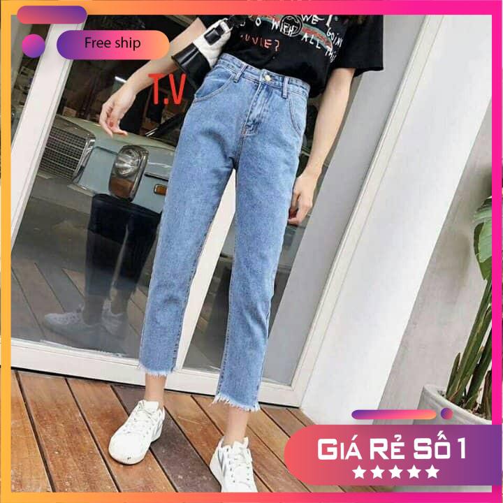 Quần bò nữ ♥️FREESHIP♥ quần suông cắt rua gấu.