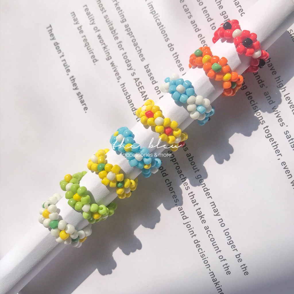 Nhẫn hạt cườm hoa cúc daisy nhiều màu handmade