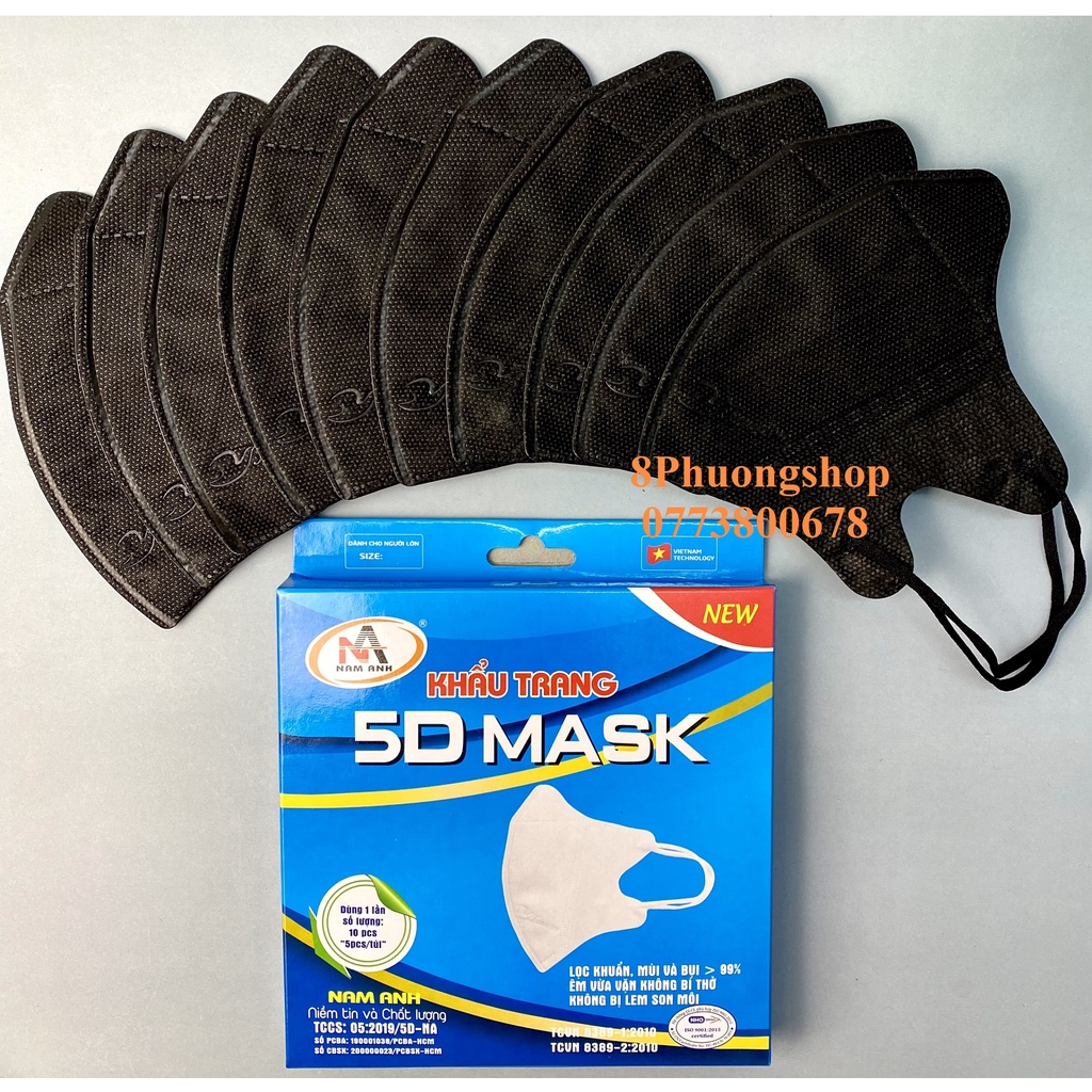 Khẩu trang FAMAPRO 5D NAM ANH Kháng Khuẩn 10 cái/ hộp Xanh Rêu, Xanh Navy, Xám,Trắng, Hồng, Xanh Y Tế, Vàng Nhạt, Đen