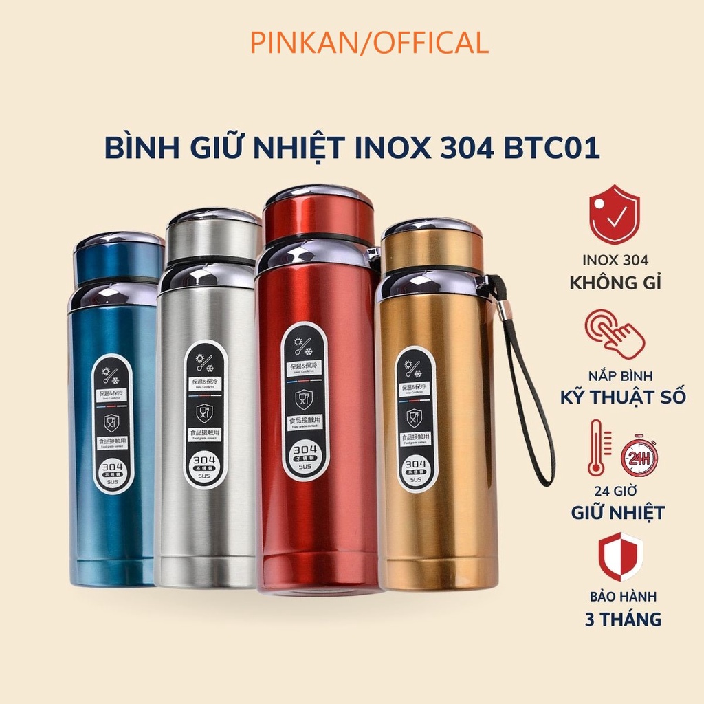 Bình Giữ Nhiệt  Bình Nước Inox304 Nắp Tròn BTC01