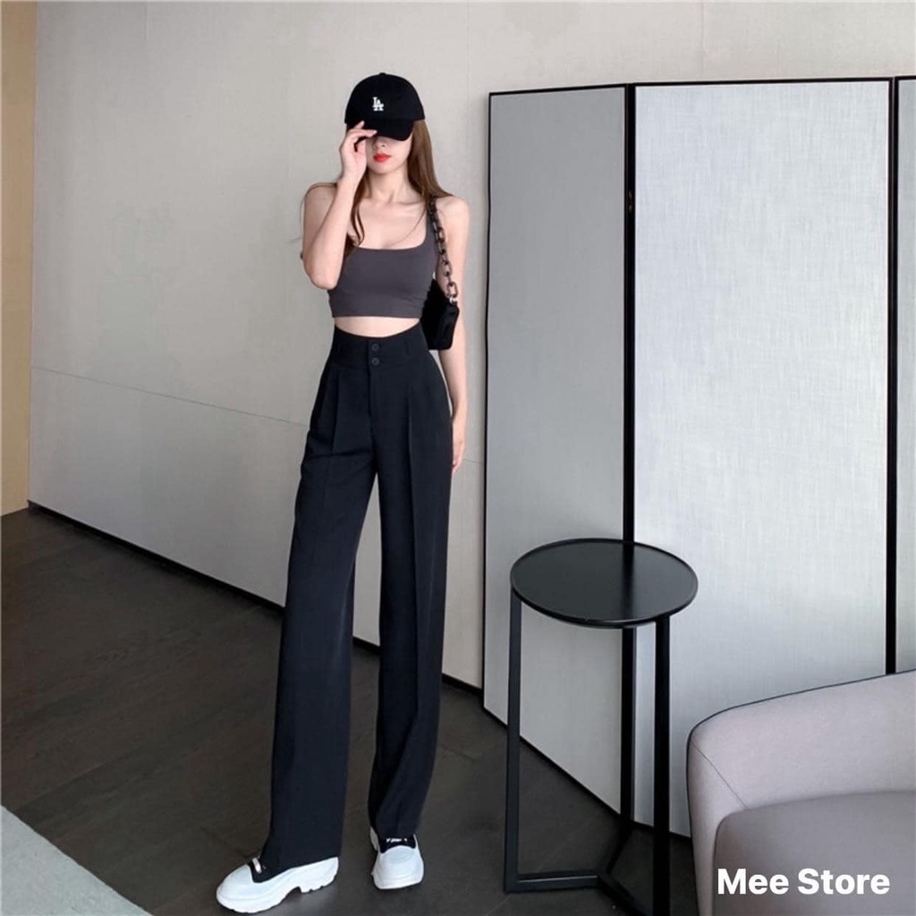 Quần ống suông culottes dài 100cm cạp bản to 7 phân 2khuy siêu Hot