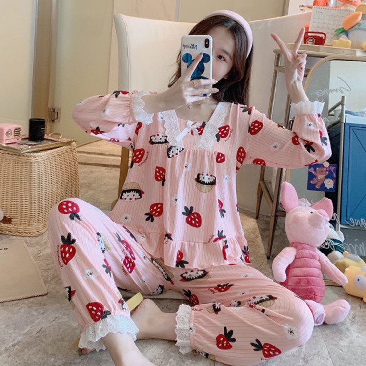 Đồ Bộ Nữ Mặc Nhà Pijama Thun Mềm Phối Nơ Cực Xinh Tay Dài Quần Dài LATOZIA BĐN15 | BigBuy360 - bigbuy360.vn