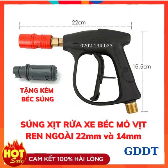 (HÀNG LOẠI 1) Súng rửa xe, Súng rửa xe áp lực cao ren ngoài 22mm Và 14mm kèm béc rửa cao áp mỏ vịt