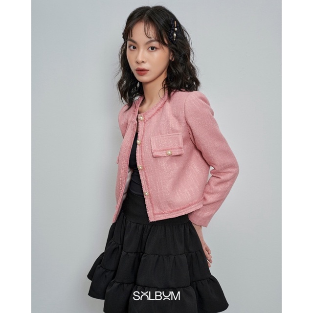 SOLBOM - Áo khoác lửng tweed màu hồng MAIVE JACKET