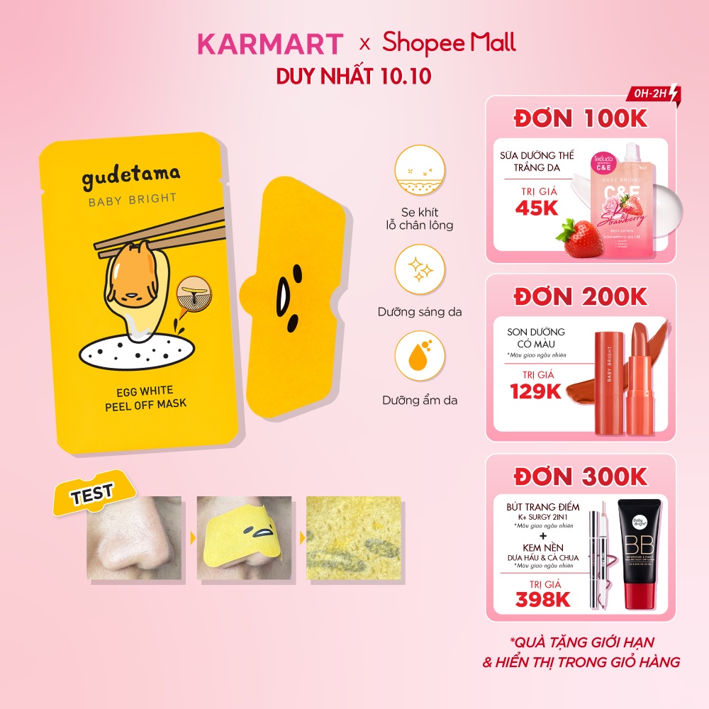 Mặt nạ lột mụn Baby Bright Gudetama Egg White Peel off Mask 10g