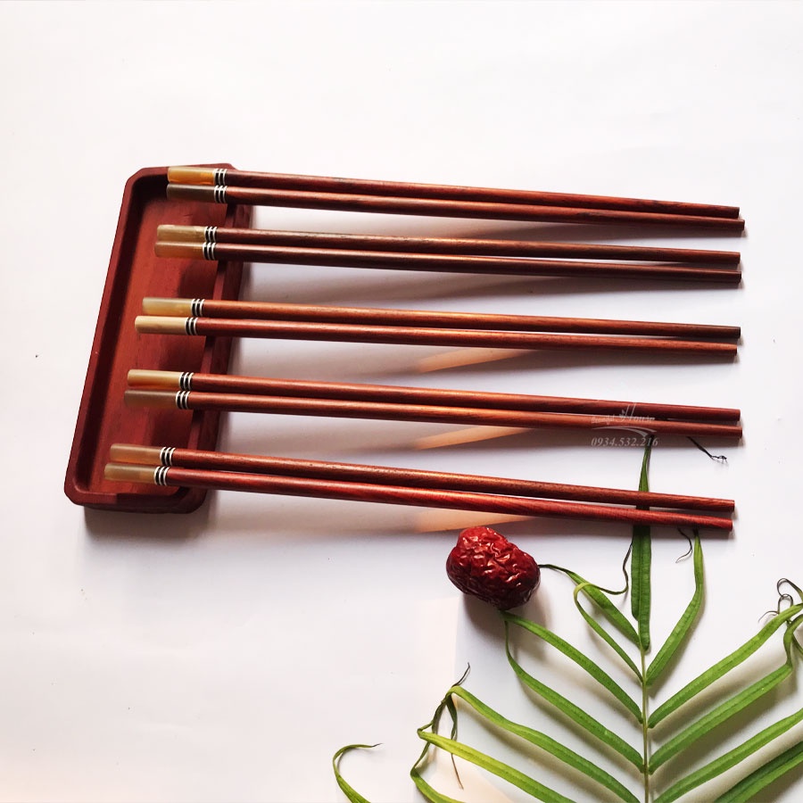 Đũa Gỗ Trắc  Bọc Sừng, Vân Đẹp, Chống Mốc - Đũa Gỗ Ăn Cơm Gỗ Trắc Tự Nhiên Không Chất Bảo Quản-Sừng Hồng- Mẫu 1