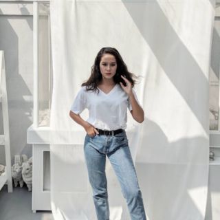 Quần slim baggy jeans basic form suông cho nữ