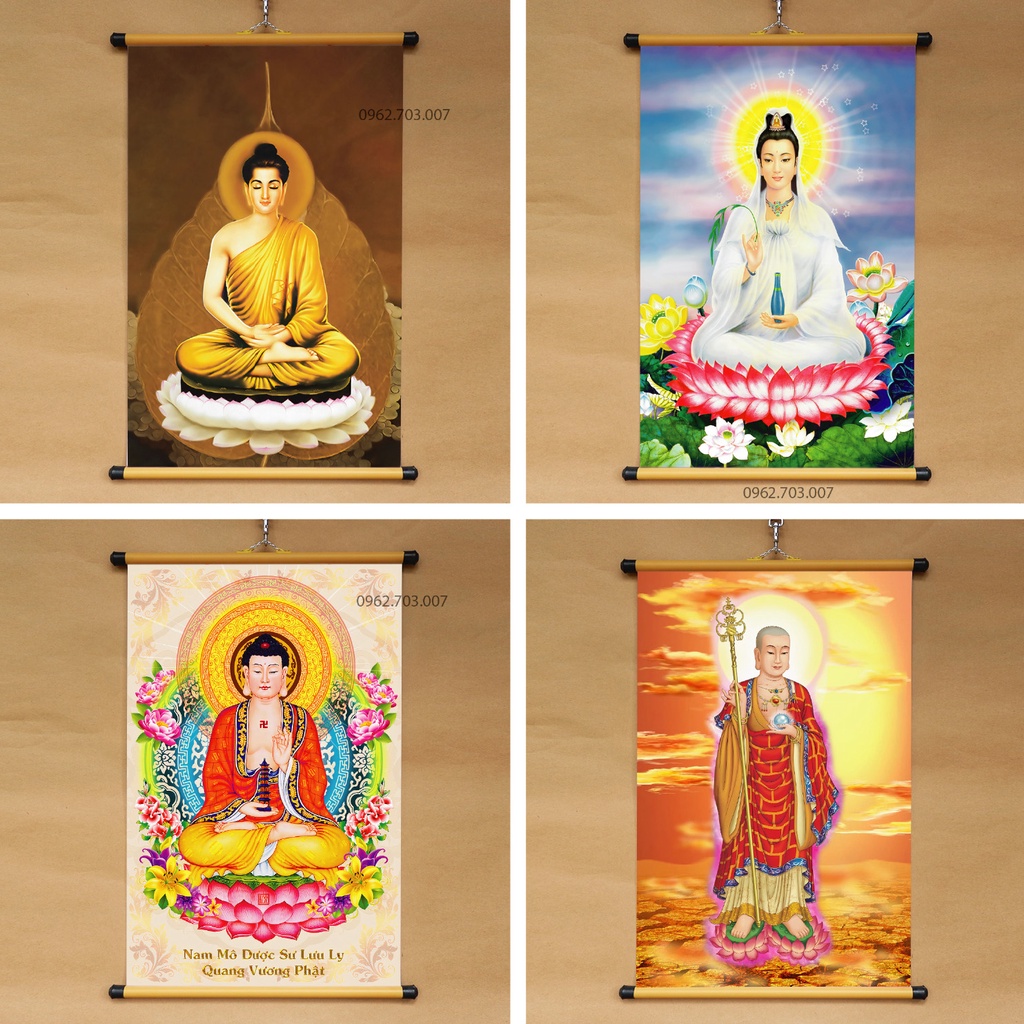 Tranh Phật treo tường 40x60cm bằng vải phủ bóng cao cấp dày dặn