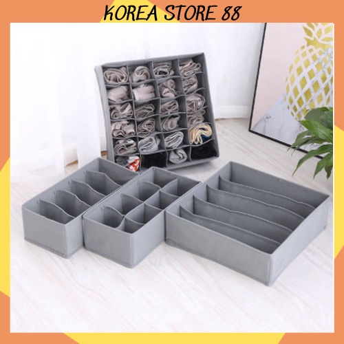 Combo 3 hộp vải đựng bảo quản đồ lót, khay đựng quần áo tất vớ bằng vải không dệt tiết kiệm diện tích 88287 Korea Store