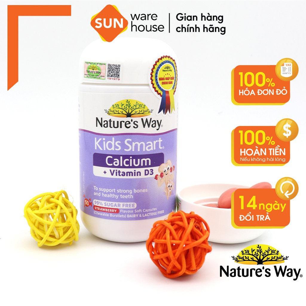 Viên Nhai Cho Bé Nature’s Way Kids Smart Calcium + Vitamin D3 Burstlets Bổ Sung Canxi Giúp Bé Phát Triển Chiều Cao