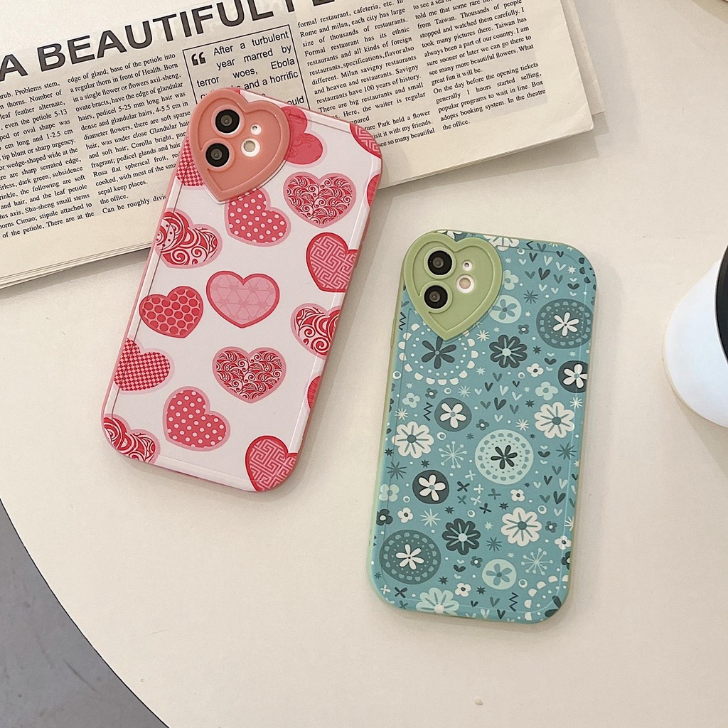 Ốp Điện Thoại Tpu Silicon Mềm Bảo Vệ Toàn Diện Chống Sốc Họa Tiết Trái Tim Màu Xanh Lá Cho iPhone 13 12 11 Pro XS Max X XR 8 7 Plus