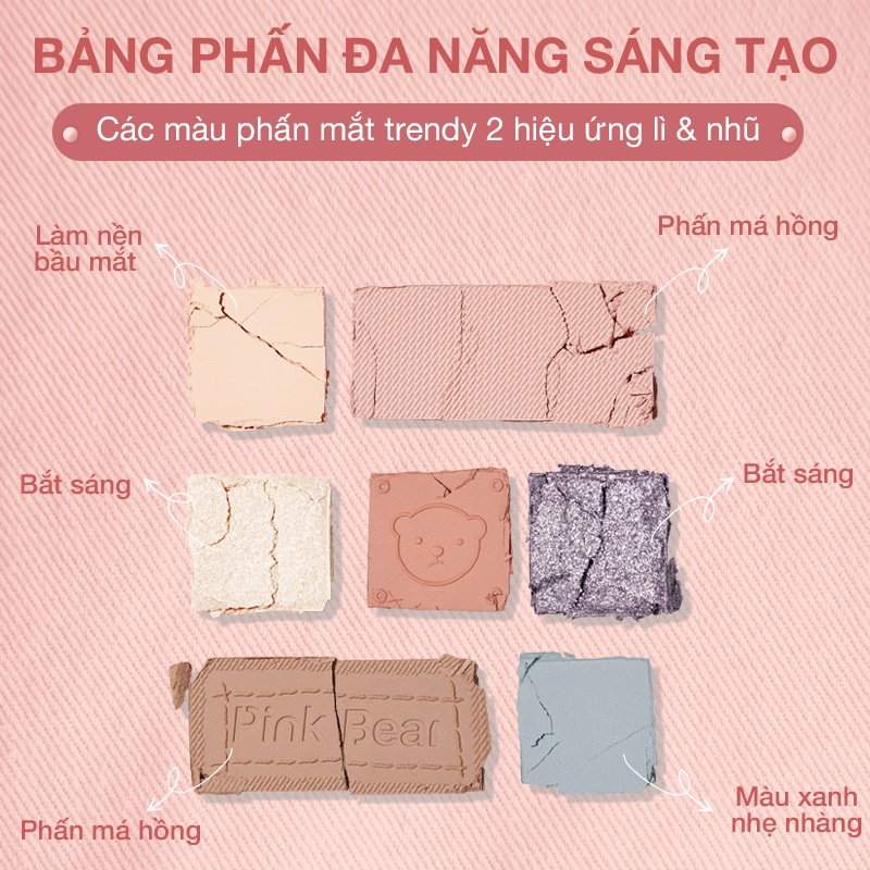Bảng Phấn Mắt Pink Bear Little World（Phiên bản Pink Me）7 Màu 10g