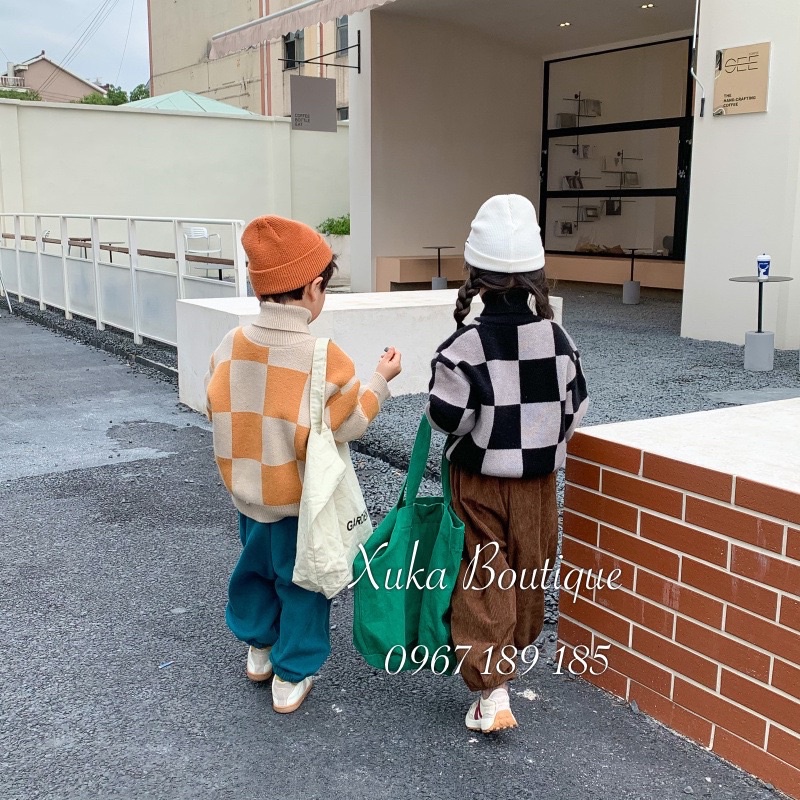 Áo Len Ép Cổ Lọ Quảng Châu Cao Cấp Bé Trai Bé Gái Hình Ô Vuông Xuka Boutique Áo Len Cho Bé Chất Cực Kì Đẹp (Ảnh Thật)