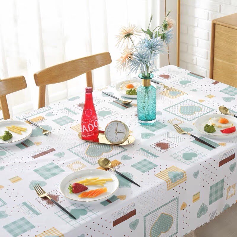 Khăn trải bàn nhựa PVC hoạ tiết tim chống thấm nước, dày dặn