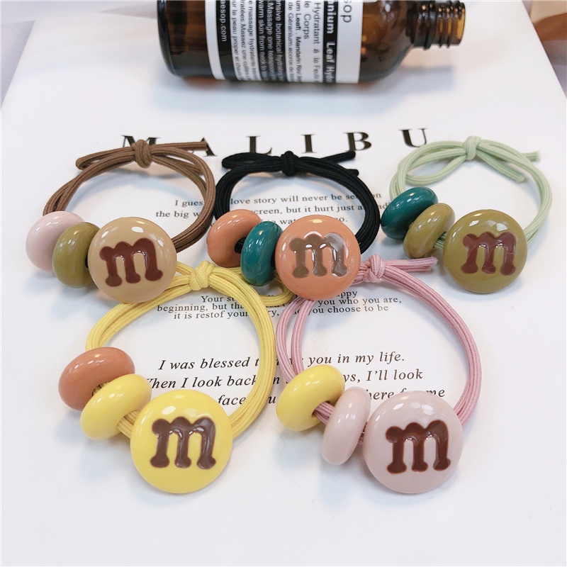 Dây Buộc Tóc Đính Hạt Đậu Và Chữ M Dễ Thương Đơn Giản Phong Cách Hàn Quốc Cho Nữ