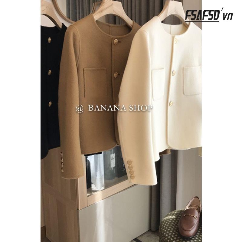 Áo Khoác Len Cổ Tròn Dáng Ngắn Thời Trang