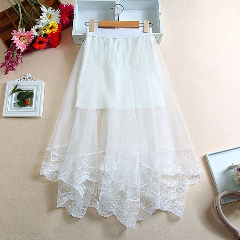 Chân Váy Midi Dài Lưng Cao Viền Ren Màu Trơn Dành Cho Nữ