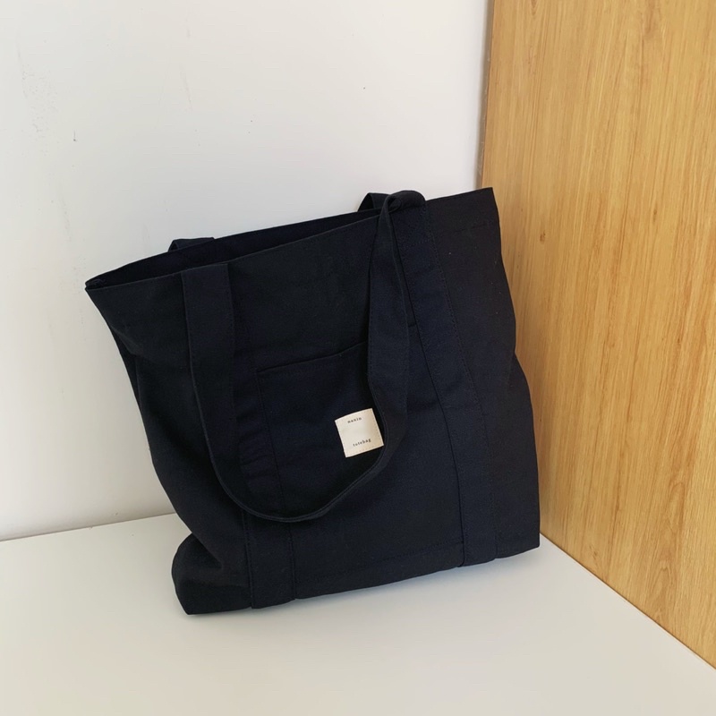 Túi tote vải bố canvas màu đen BERRY dày đứng form, vừa lap 15inch Nanin.totebag