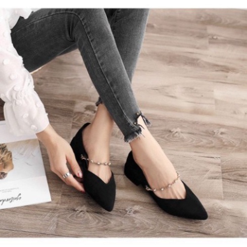 Giày búp bê da lộn quai ngang đá cực xinh G009