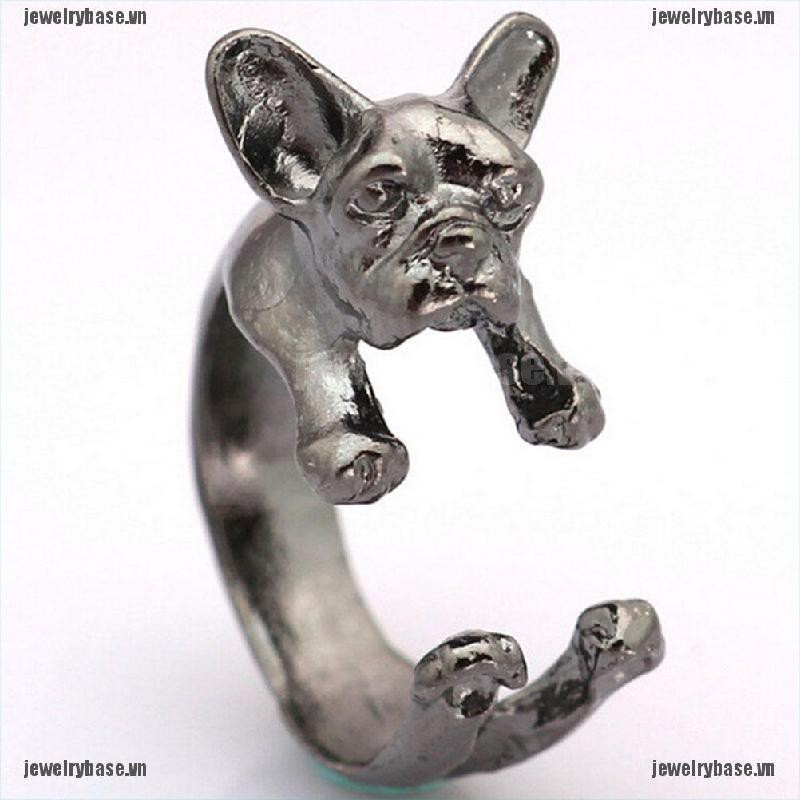 [Base] Vintage French Bulldog Animal Wrap Rings Gift for Women and Men Fashion Jewelry [VN]