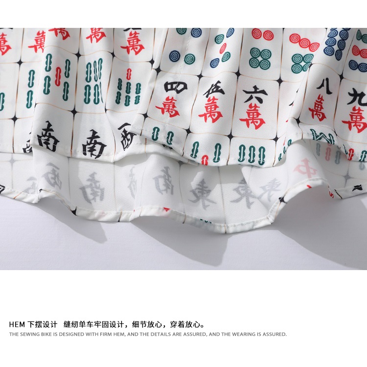 Áo Sơ Mi Tay Ngắn Dáng Rộng In Họa Tiết Mạt Chược Kiểu Trung Hoa Thời Trang Mùa Hè 2022 Cho Các Cặp Đôi