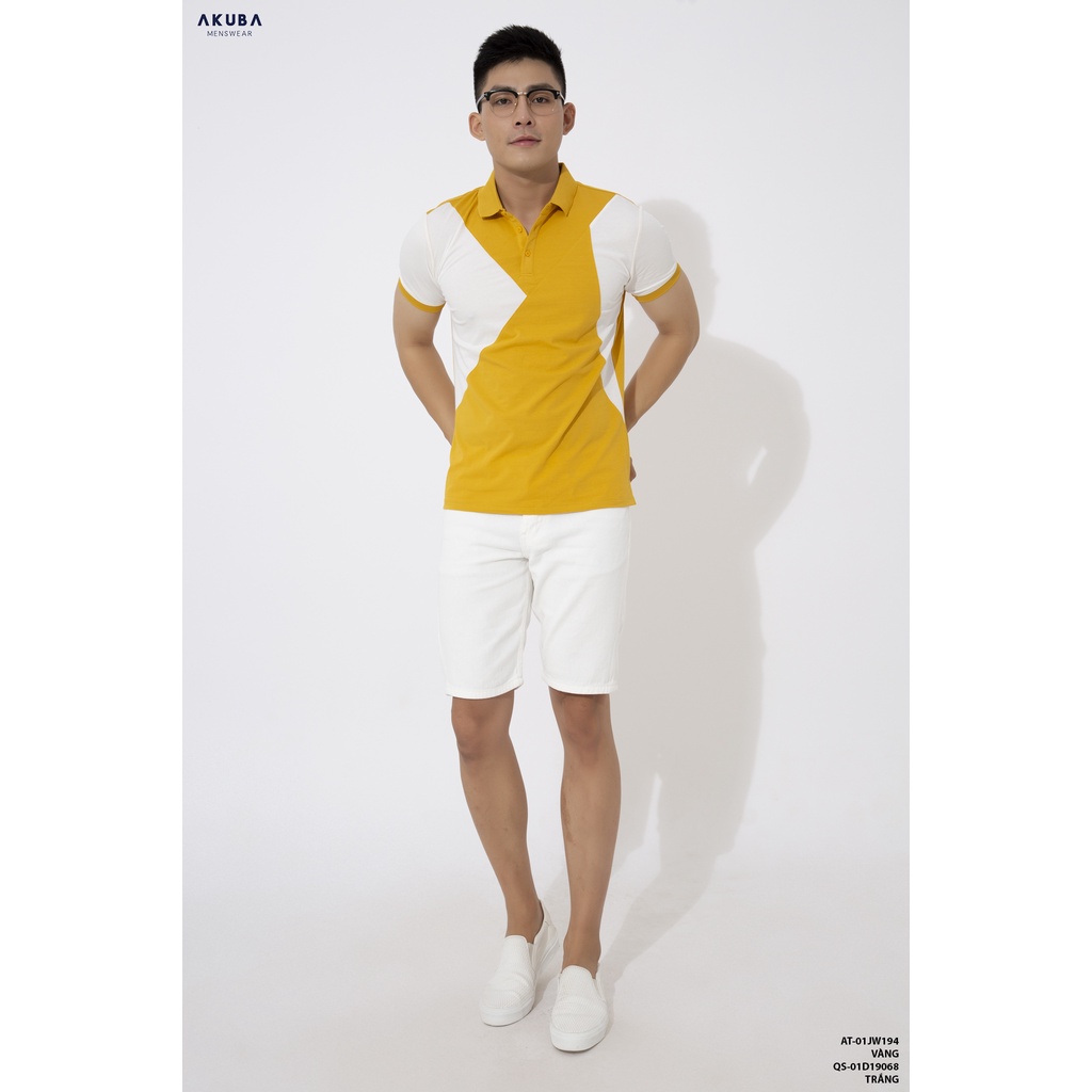 Áo thun polo họa tiết nam AKUBA form slimfit, chất liệu cotton, co giãn thoải mái, bền màu 01JW194