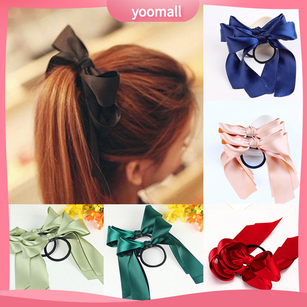 Bộ 2 dây buộc tóc đính nơ ruy băng xinh xắn cho nữ