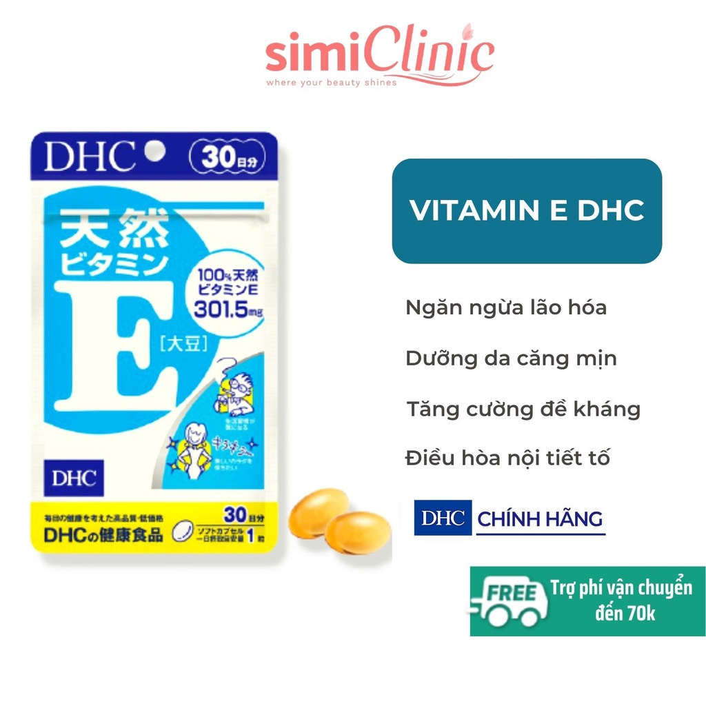 Viên uống vitamin E DHC Nhật Bản chống lão hóa dưỡng da khỏe mềm mịn giảm nhăn thâm nám làm đẹp da bà bầu mãn kinh