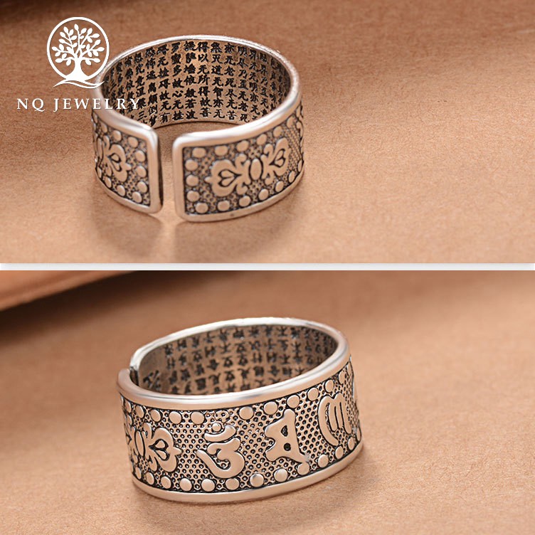 Nhẫn hợp kim mạ bạc khắc lục tự đại minh chú và bát nhã tâm kinh - NQ Jewelry