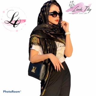 Khăn Lv Vuông Đen Nhũ Vàng Khăn Choàng Hiệu Đũi Cao Cấp Linh Tây- Mướt Mịn Và Sang Trọng 1m4*1m4