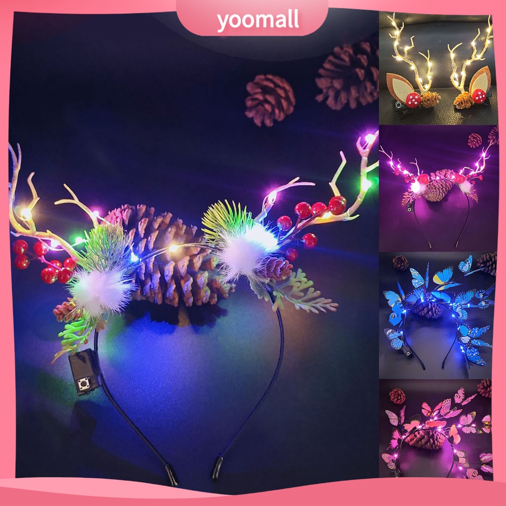 Băng đô cài tóc hình sừng tuần lộc có đèn LED phát sáng