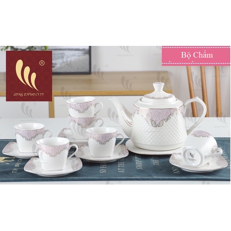 Bộ Ấm Chén Pha Trà Đẹp 100% Sứ Xương Cao Cấp Camellia Phong Cách Hiện Đại Mã BL