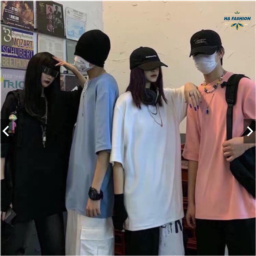 Áo thun trơn unisex cổ tròn form rộng tay lỡ free size vải cotton co giãn thoáng mát phong cách trẻ trung