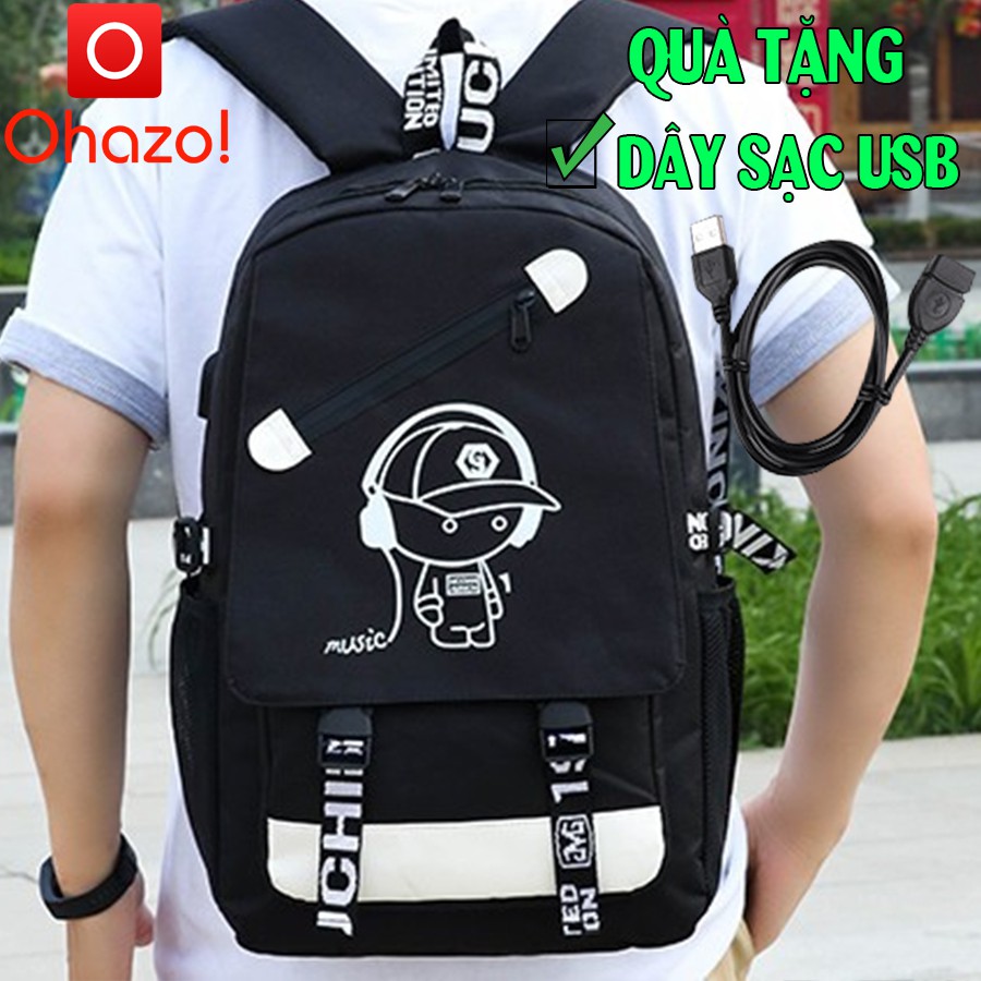 Balo thời trang phát sáng dạ quang Ohazo! in hình cá tính + Tặng cáp sạc USB - Hàng siêu HOT đi học đi chơi