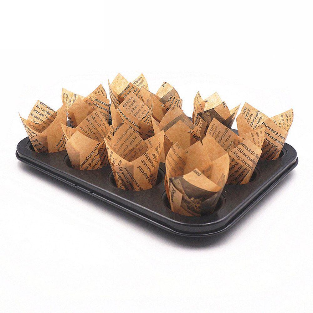 Set 50 Cốc Giấy Làm Bánh Cupcake Hình Hoa Tulip Chống Dầu