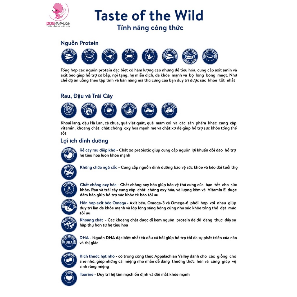 Thức ăn hạt Taste Of The Wild cho chó con vị heo rừng - Dog Paradise