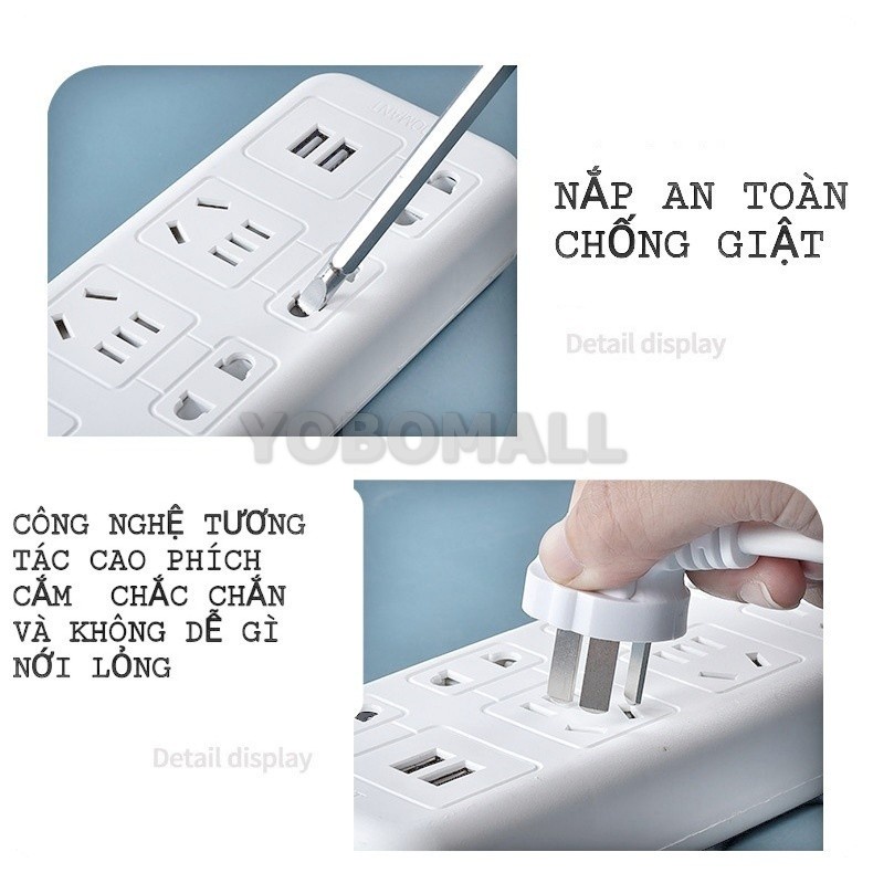 Ổ Cắm Điện Đa Năng, Ổ Điện USB - 2500W Thông Minh Chống Giật Dây Dài 3M - Yobomall