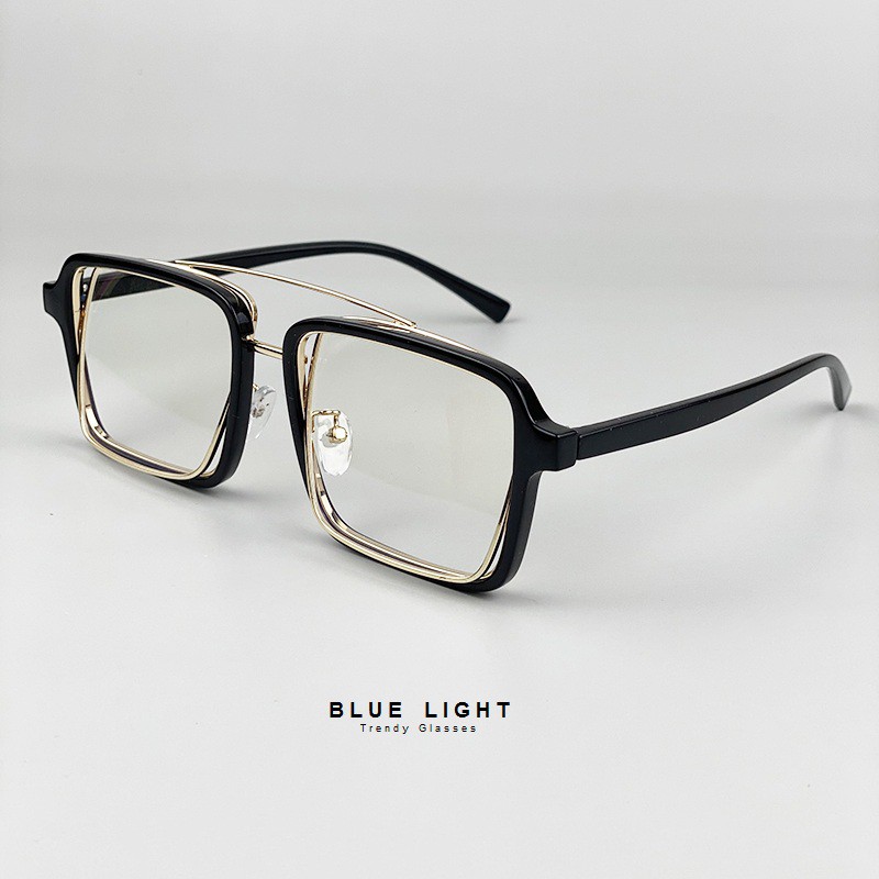 Kính Giả Cận, Gọng Kính Cận Nam Nữ Mắt Vuông To Gọng Kép Đen Vàng, Trong Suốt Không Độ Hàn Quốc - BLUE LIGT SHOP