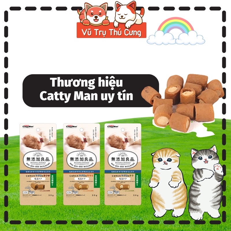Viên bánh thưởng Cá ngừ tiêu búi lông mèo CattyMan 30g, Snack mèo siêu ngon