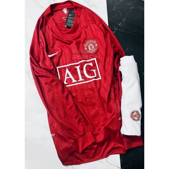 Set bộ quần áo thể thao bóng đá nam nữ dài tay clb mu manchester united aig đỏ 2008