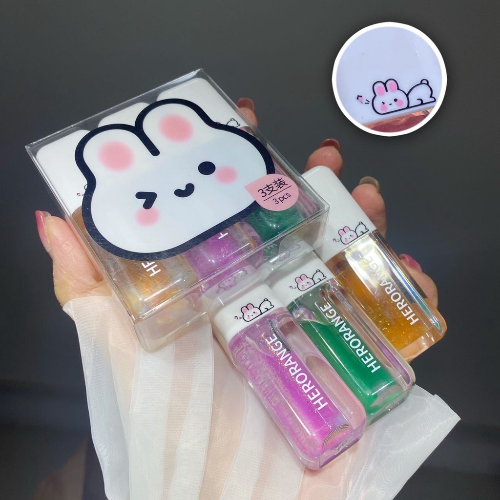 Son dưỡng môi có màu HERORANGE Thỏ Bunny son nhũ bóng lấp lánh dưỡng mềm mịn môi Moisturizing Light Lip Balm son24