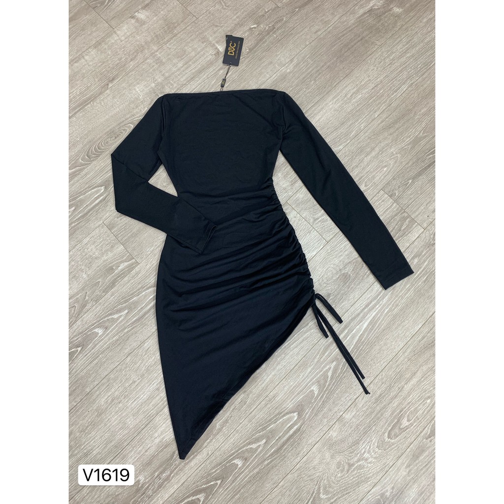 [GIÁ HỦY DIỆT] VÁY ĐEN LỆCH VAI CHÂN VÁY RÚT DÂY V1619 | BigBuy360 - bigbuy360.vn