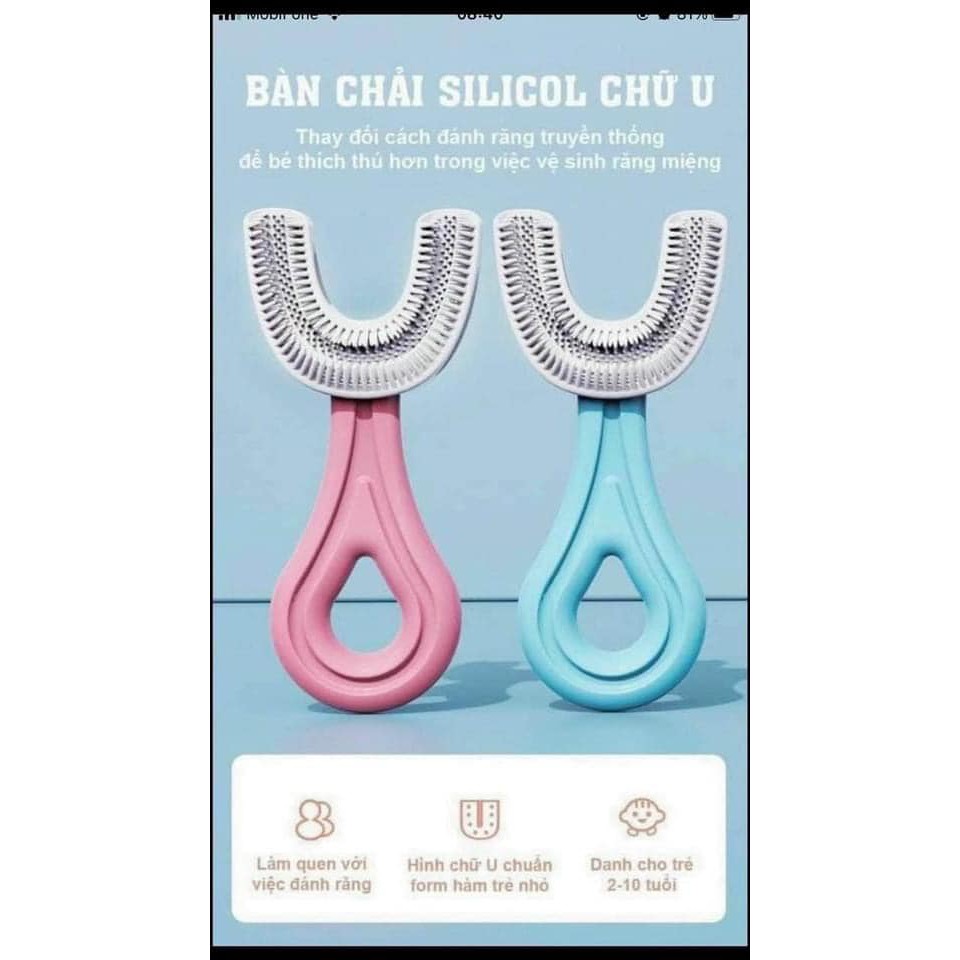 Bàn Chải Chữ U Cho Bé  Silicon Siêu Mềm Cho Trẻ Từ 2 - 12 Tuổi